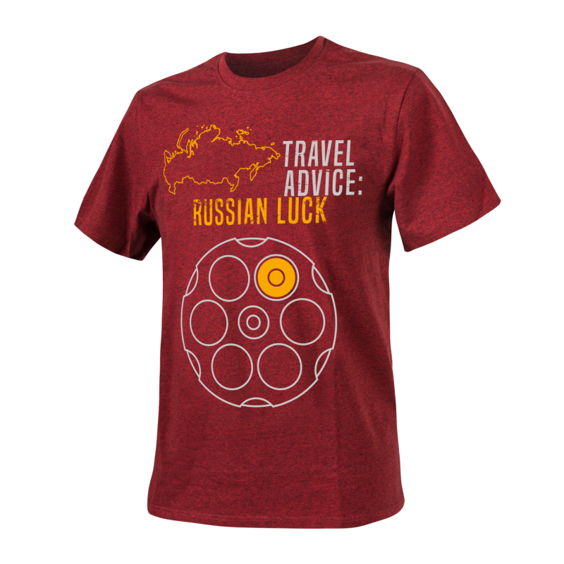 T-Shirt "Travel Advice: Russian Luck" Vermelha[Helikon-Tex] — Vestuário (Fardas) — Airsoft Market PT