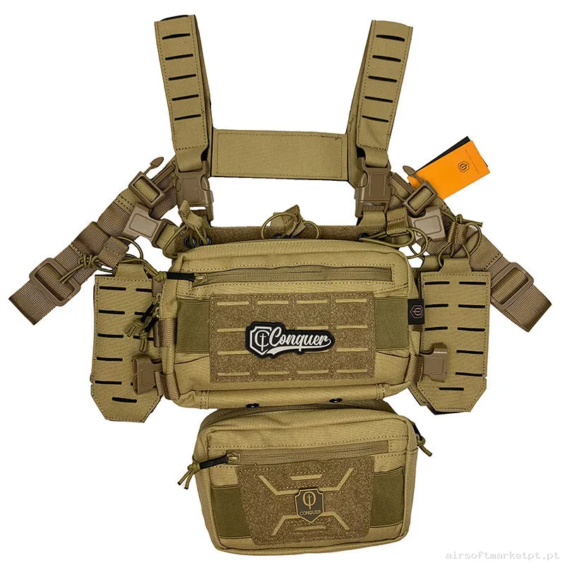 Chaleco Chest Rig Conquer Titan tan — Coletes & Rigs — Airsoft Market PT