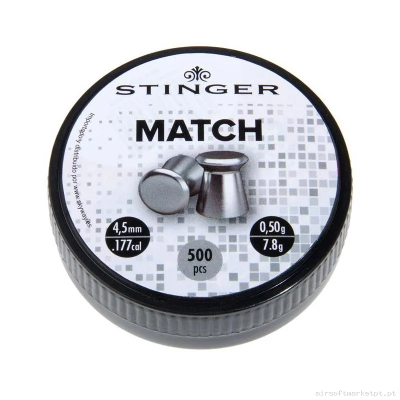 PERDIGÓN CABEZA PLANA 4.5MM 0.50G STINGER MATCH 500U — Munição (BBs) — Airsoft Market PT