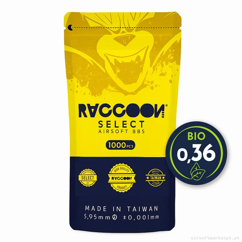 Bolas Raccoon Select Bio 0.36 Gramos 1000 BBs — Munição (BBs) — Airsoft Market PT