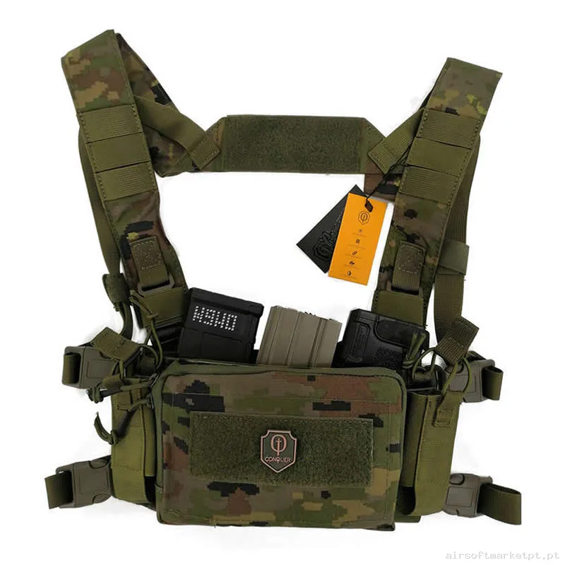 Colete Chest Rig Conquer Micro Chest Rig Boscoso Pixelado — Coletes & Rigs — Airsoft Market PT