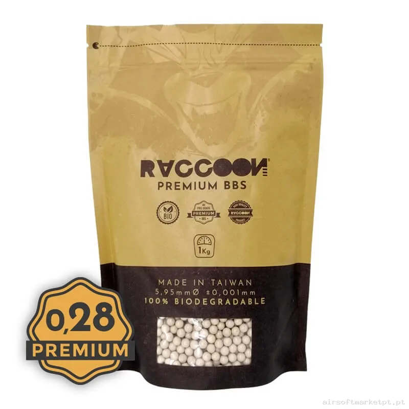 BBs Bio 0.28g Raccoon Premium 1kg Brancas — Munição (BBs) — Airsoft Market PT