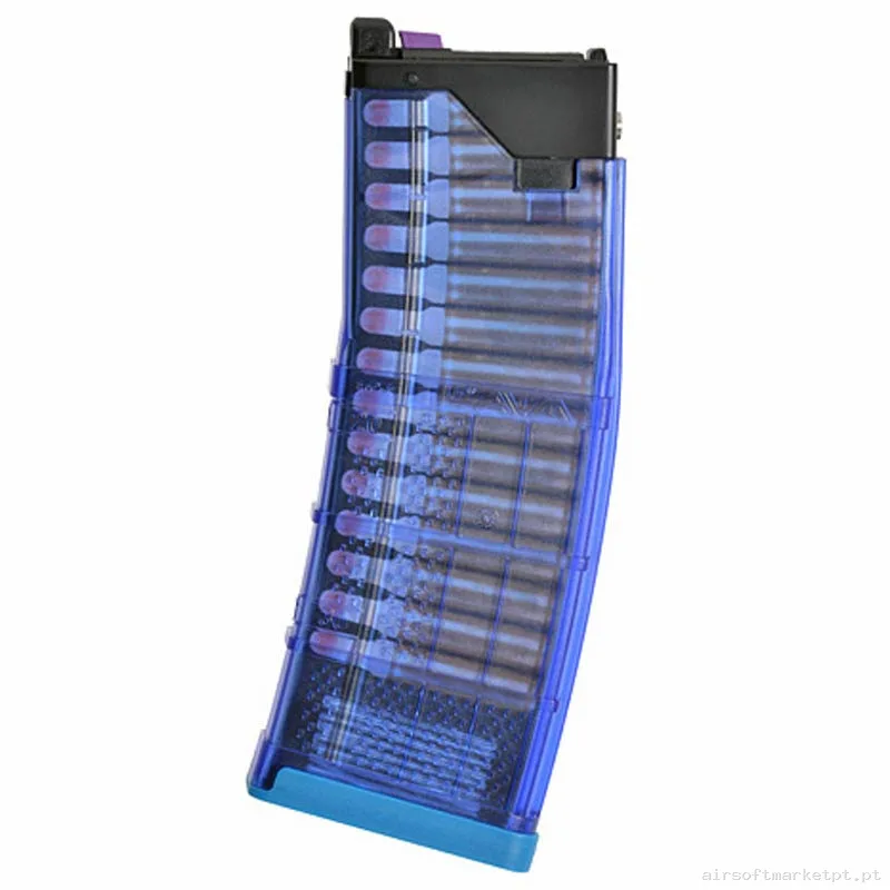 Magazine Réplica Lowcap M4 GBB Cyma Lancer L5awm MWS 30 Bbs azul (.300blk) — Carregadores / Magazines — Airsoft Market PT