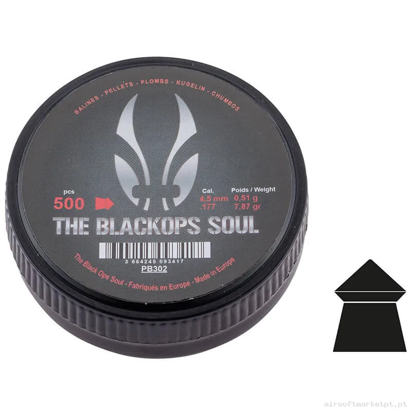 Perdigão Diábolo Punta Afiada 4.5mm 0.51g Bo Manufacture Black Ops Soul Pontudo 500u — Munição (BBs) — Airsoft Market PT