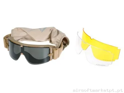 Oculos 3 Lentes Delta Tactics Tan — Proteção Ocular & Facial — Airsoft Market PT