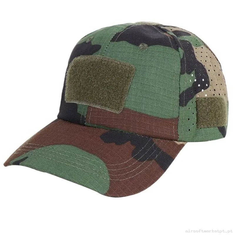 Gorro de Beisebol Velcro Combat Zone 2025 Cap Woodland — Proteção Ocular & Facial — Airsoft Market PT
