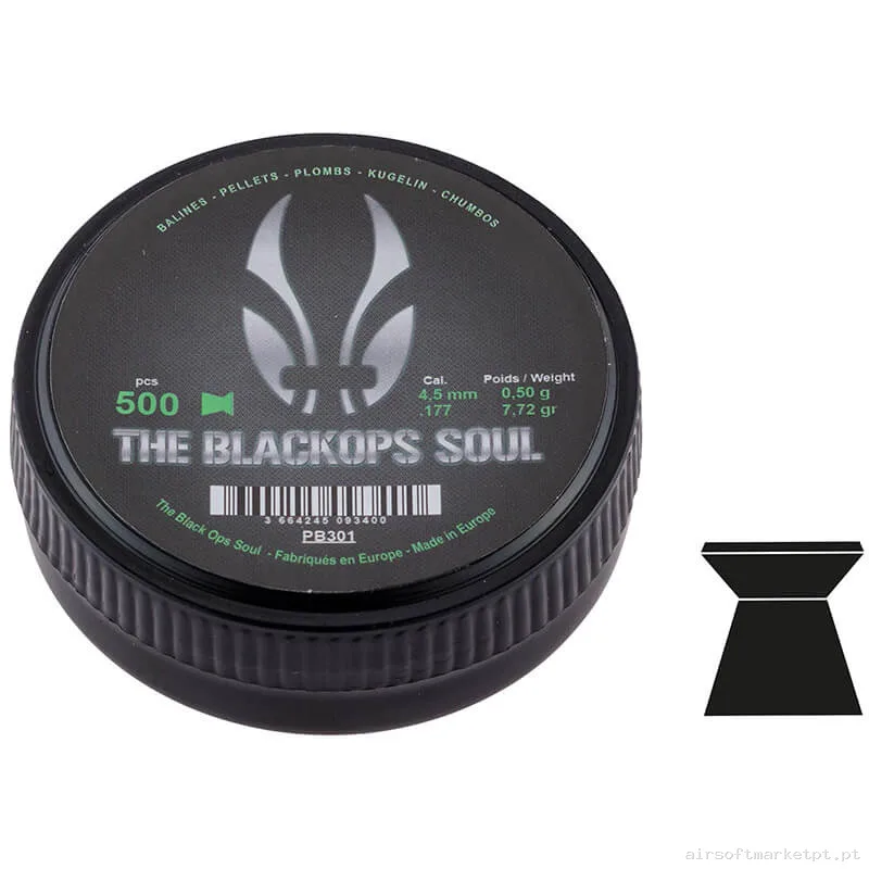 BBs Diábolo Punta Plana 4.5mm 0.50g Bo Manufacture Black Ops Soul Flat 500u — Munição (BBs) — Airsoft Market PT