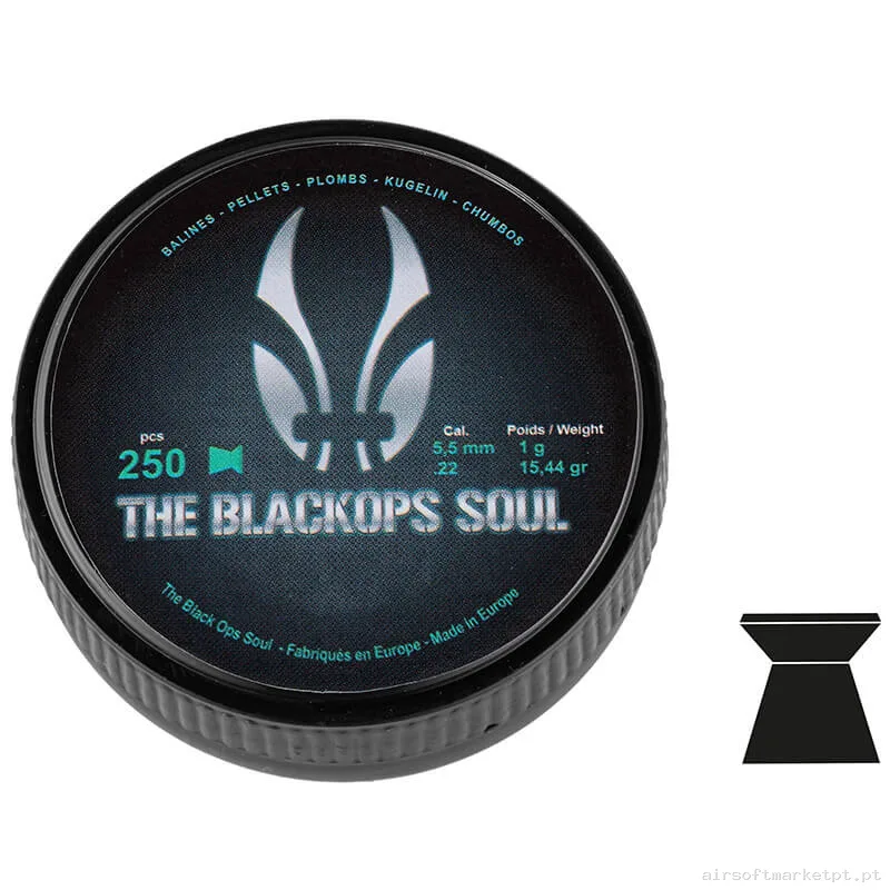 Perdigão Diábolo Punta Plana 5.5mm 1.00g BO Manufacture Black Ops Soul Flat 250u — Munição (BBs) — Airsoft Market PT
