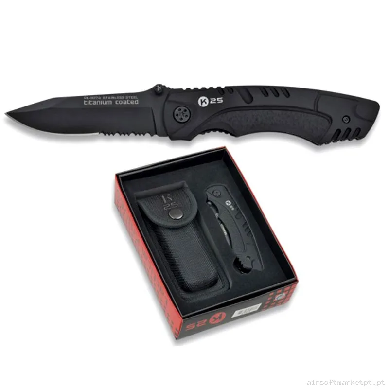Faca Tática K25 11074 Revestida de Titânio 8cm com Capa — Ferramentas — Airsoft Market PT