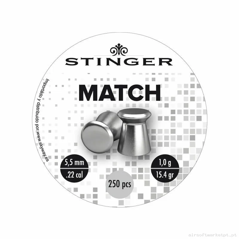 Perdigão Diábolo Ponta Plana 5.5mm 1.00g Stinger Match 250u — Munição (BBs) — Airsoft Market PT
