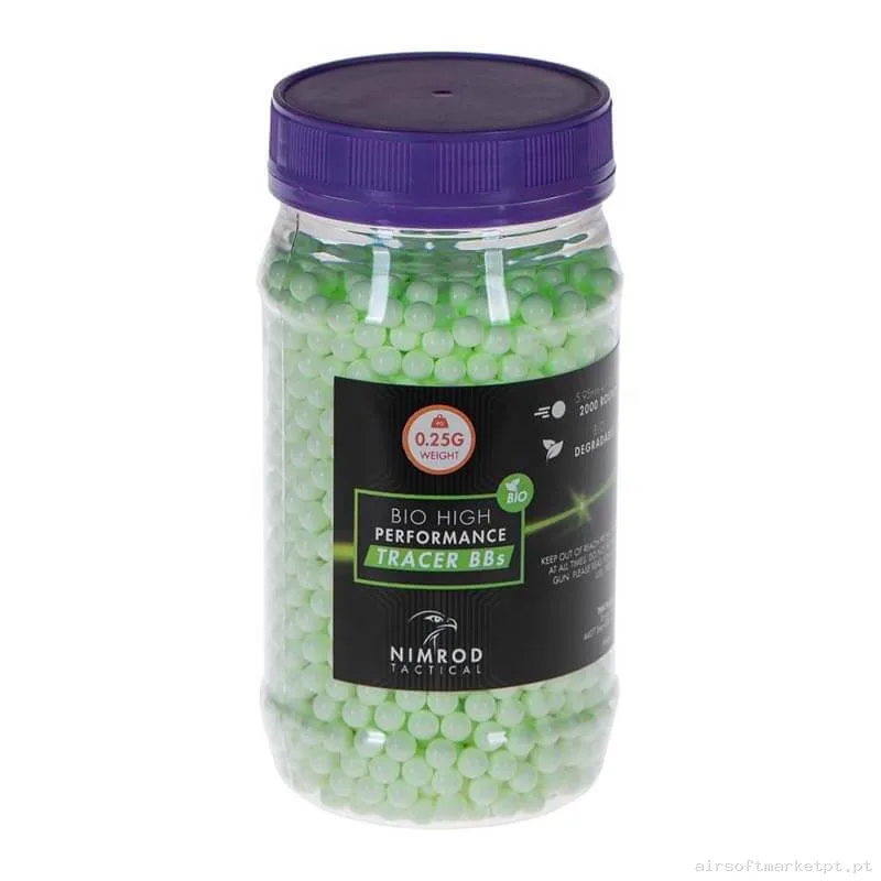 BBs Bio 0.25g Trazadoras Nimrod High Performance 2000 BBs Verdes — Munição (BBs) — Airsoft Market PT