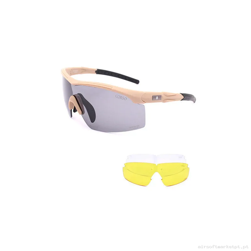 Gafa Corso Revenge Wing 3 con funda + 3 lentes intercambiables coyote — Proteção Ocular & Facial — Airsoft Market PT