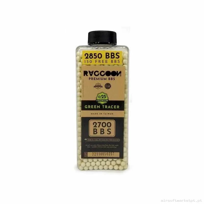 BOLAS RACCOON PREMIUM 0.25 TRAZADORAS VERDES - 2850BBS — Munição (BBs) — Airsoft Market PT