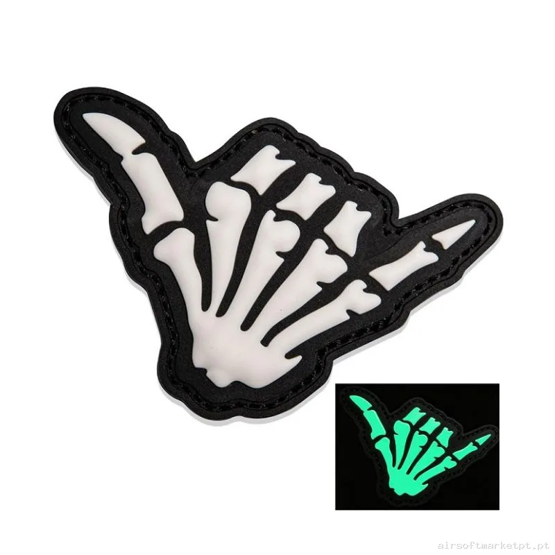 PARCHE GOMA RELIEVE OEM MANO ESQUELETO F18 FLUORESCENTE — Patches & Decoração — Airsoft Market PT