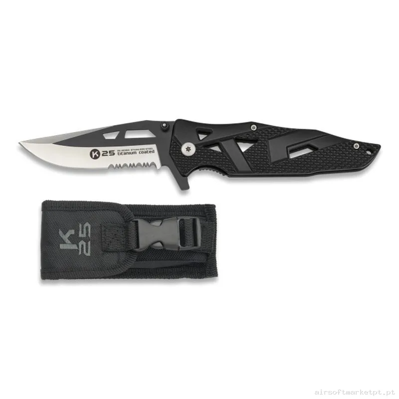 CUCHILLO K25 HOJA CALADA 10,8 CM NEGRO-PLATA — Ferramentas — Airsoft Market PT