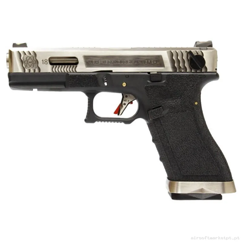 Réplica GBB Pistola G18 WE G-Force 18 Bk Silver Barrel Metal Version negro/Plata — Pistolas — Airsoft Market PT