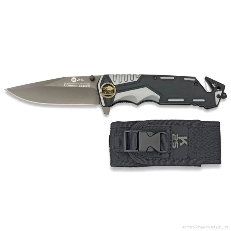Faca Tática K25 19654 Army Titanium Coated 9.4cm com Estojo — Ferramentas — Airsoft Market PT