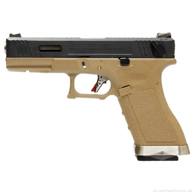 Réplica GBB Pistola G18 WE G-Force 18 Bk Silver Barrel Metal Version tan/Negra — Pistolas — Airsoft Market PT