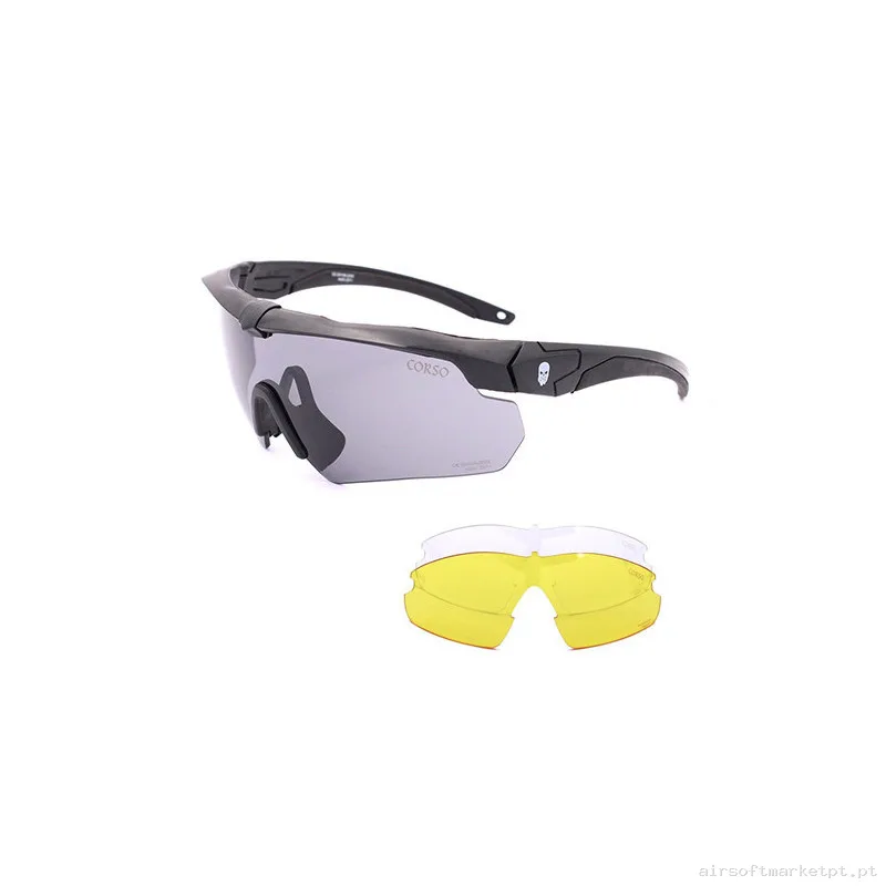Gafa Corso Revenge Gunner con funda + 3 lentes intercambiables negro — Proteção Ocular & Facial — Airsoft Market PT