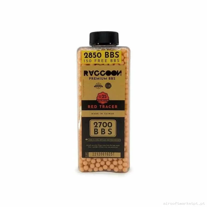 BOLAS RACCOON PREMIUM 0.25 TRAZADORAS ROJAS - 2850BBS — Munição (BBs) — Airsoft Market PT