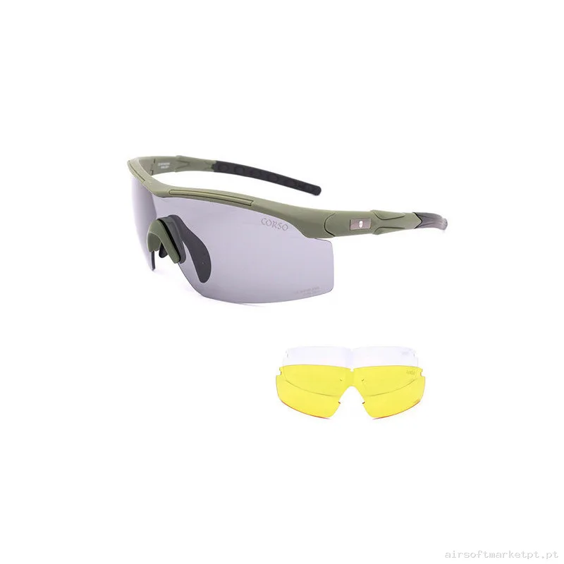 Gafa Corso Revenge Wing 3 con funda + 3 lentes intercambiables OD verde — Proteção Ocular & Facial — Airsoft Market PT