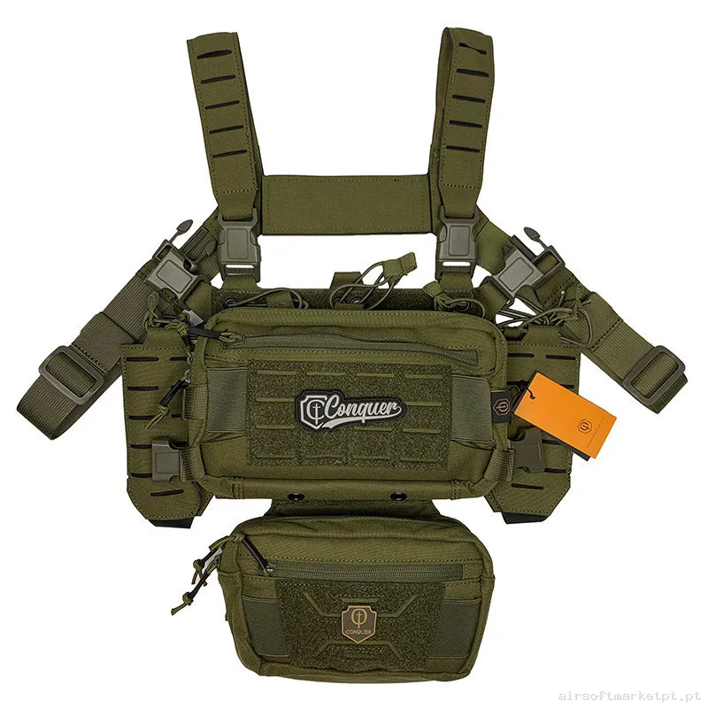 Chaleco Chest Rig Conquer Titan verde OD — Coletes & Rigs — Airsoft Market PT