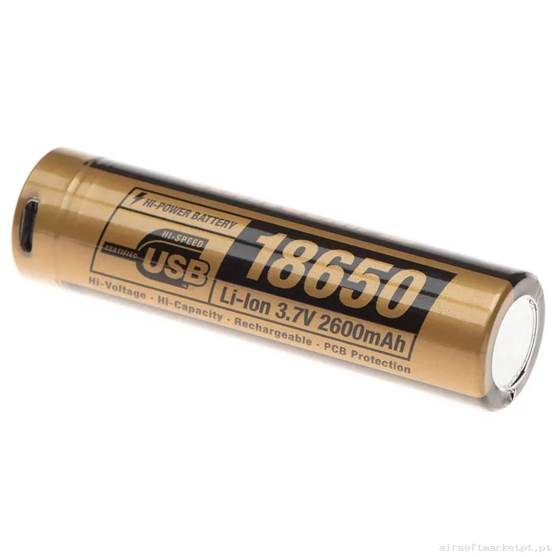 Bateria Li-Ion 18650 Clawgear 2600mah 3.7v Micro-Usb — Baterias & Carregadores — Airsoft Market PT