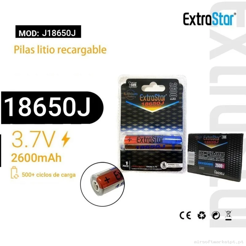 PILA 18650 LITIO RECARGABLE 2600MAH 3.7V EXTRASTAR — Acessórios & Componentes — Airsoft Market PT
