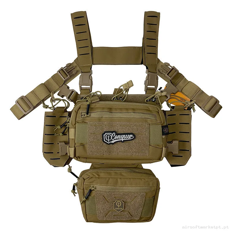 Chaleco Chest Rig Conquer Titan coyote — Coletes & Rigs — Airsoft Market PT