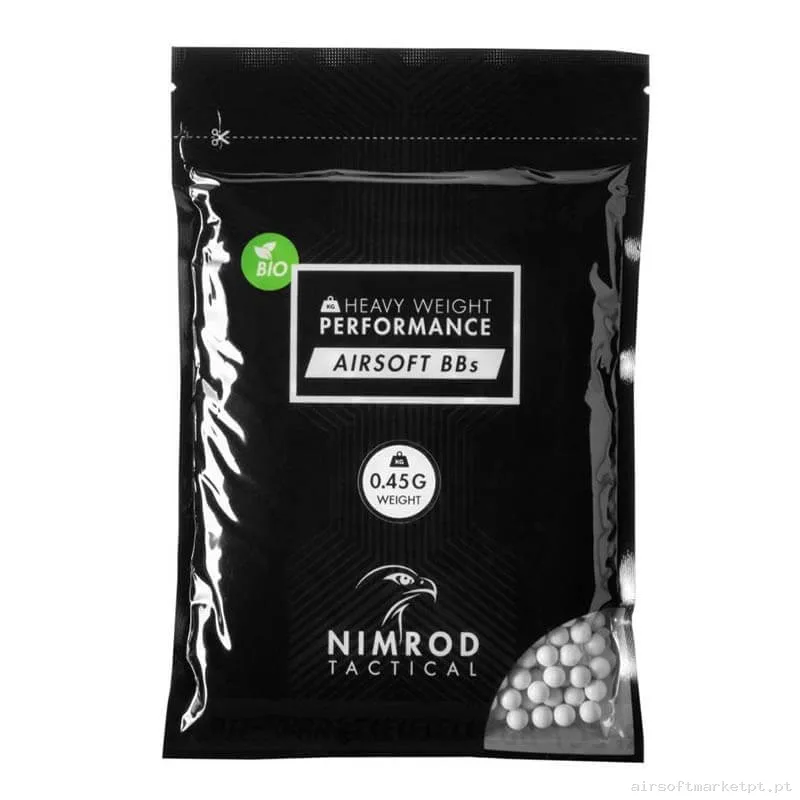 BBs Bio 0.45g Nimrod Heavy Weight Performance 1000 BBs Brancas — Munição (BBs) — Airsoft Market PT