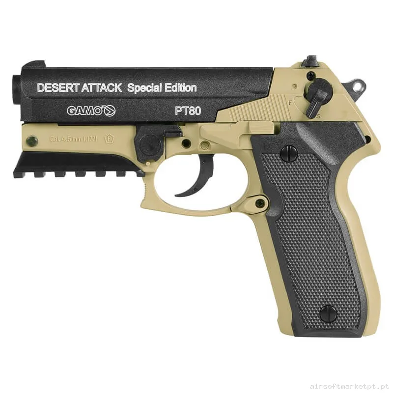 Airgun CO2 4.5mm Pistola Gamo PT-80 Desert Attack tan/Negra — Pistolas — Airsoft Market PT