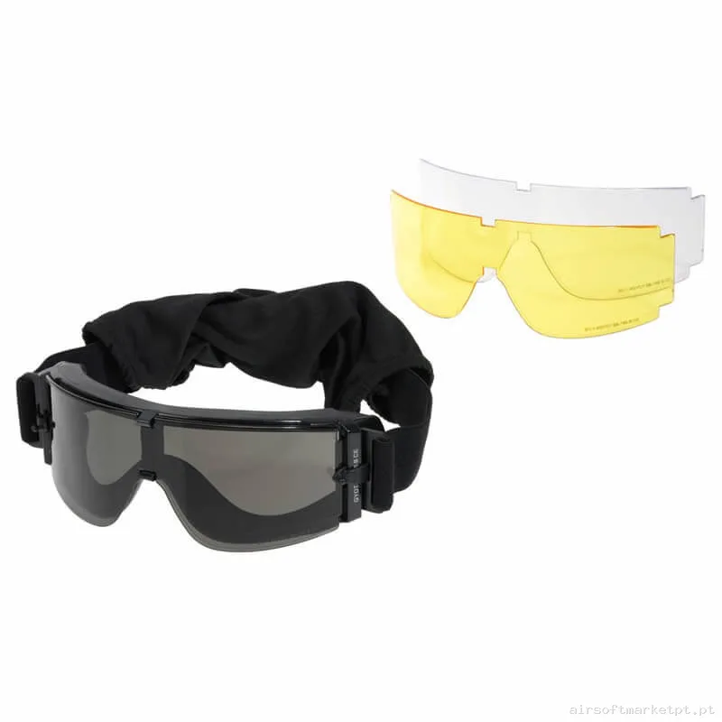 Óculos Tela Delta Tactics 3 Lentes Estilo 800 Pretos — Proteção Ocular & Facial — Airsoft Market PT