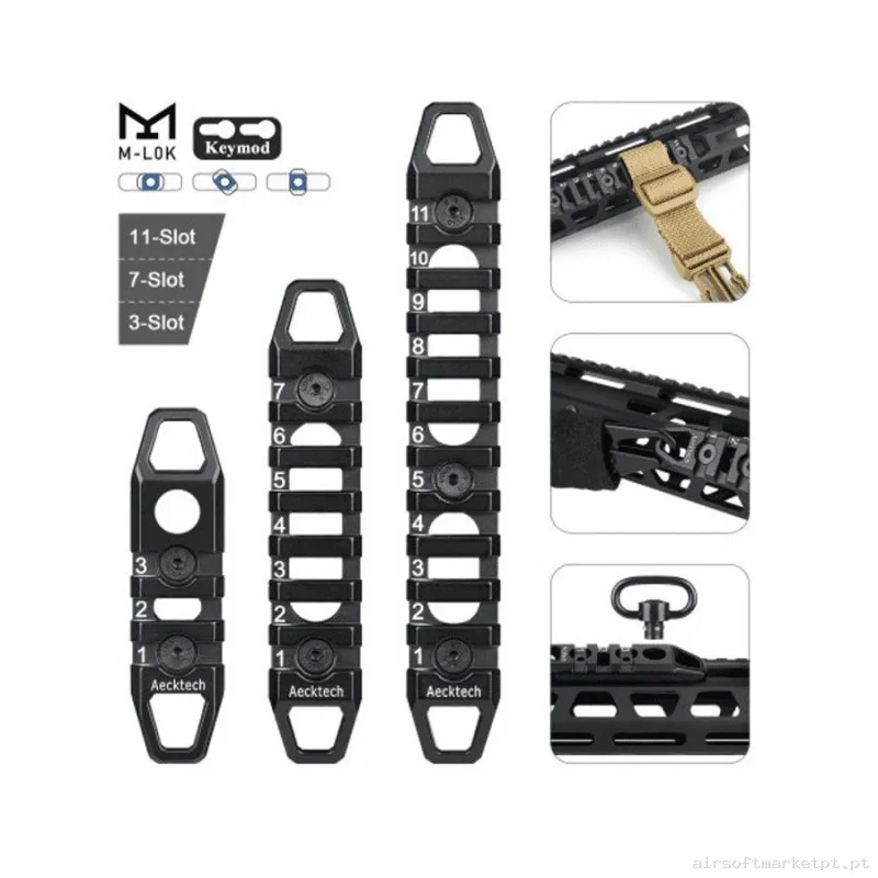 SET 3 RAILES METÁLICOS COMPATIBLE MLOK/KEYMOD 3/7/11 RANURAS — Peças Internas (AEG) — Airsoft Market PT (foto 2)