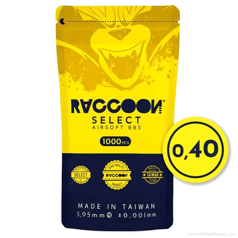 BBs 0.40g Raccoon Select 1000 BBs Brancas — Munição (BBs) — Airsoft Market PT