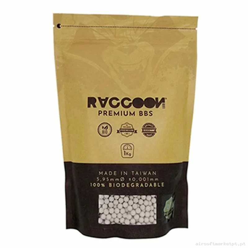 BOLAS RACCOON BIO PREMIUM 0,20 GRAMOS BLANCAS 5000 BBS — Munição (BBs) — Airsoft Market PT