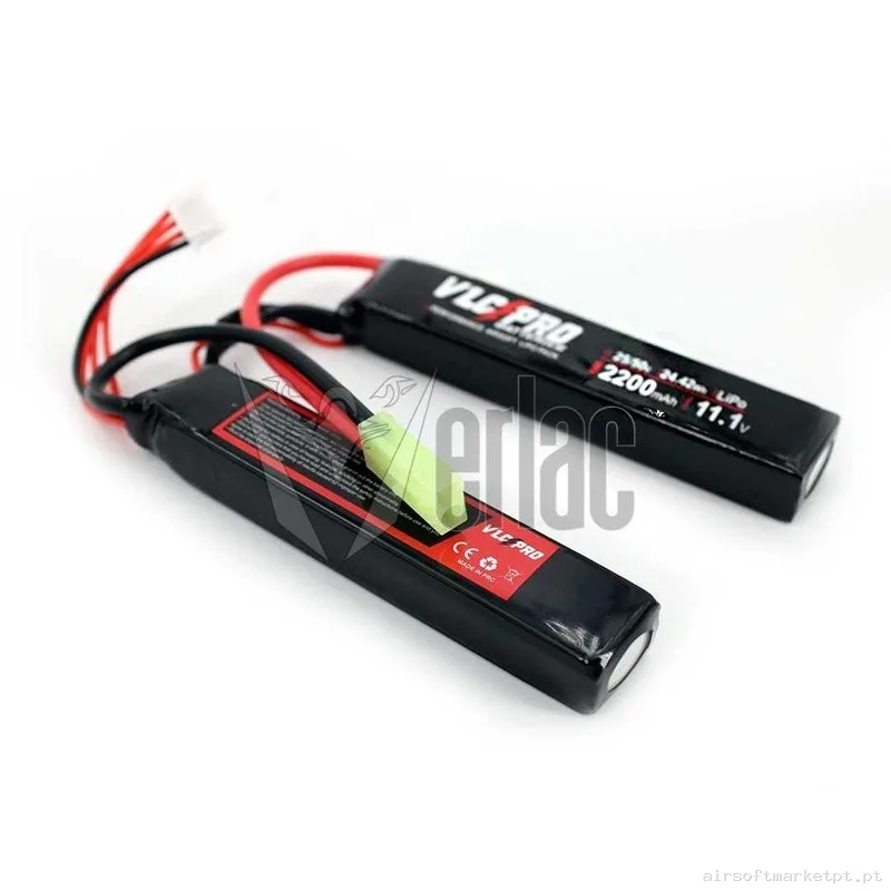 BATERIA LIPO VLC PRO 11.1V 2200 MAH 25C-50C 2 MODULOS — Baterias & Carregadores — Airsoft Market PT
