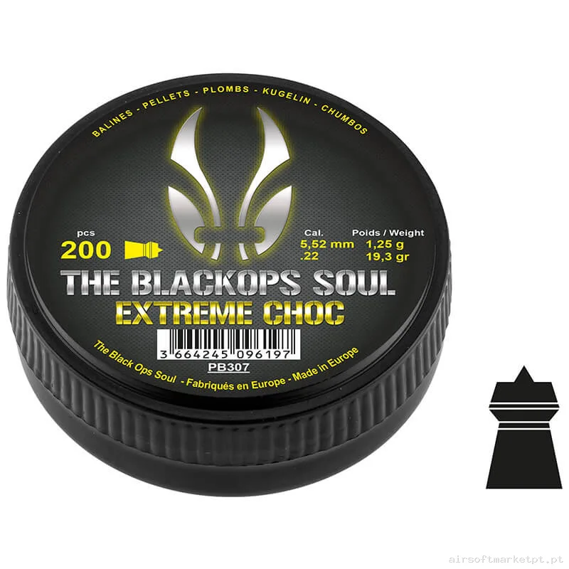 Perdigão Diábolo Ponta Afiada 5.5mm 1.25g BO Manufacture Extreme Choc 200u — Munição (BBs) — Airsoft Market PT