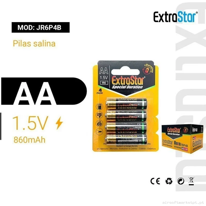 PACK PILA AA 1.5V 4 UNIDADES EXTRASTAR — Acessórios & Componentes — Airsoft Market PT