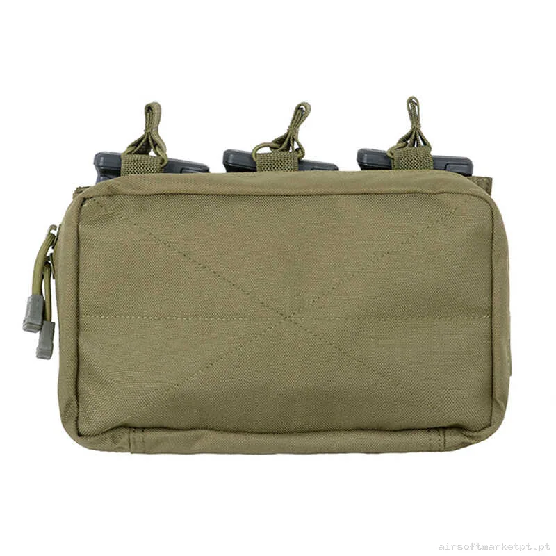 Pouch Magazine Pouch Triplo M4 Oem Open Top com Pouch Multiusos verde od — Coletes & Rigs — Airsoft Market PT