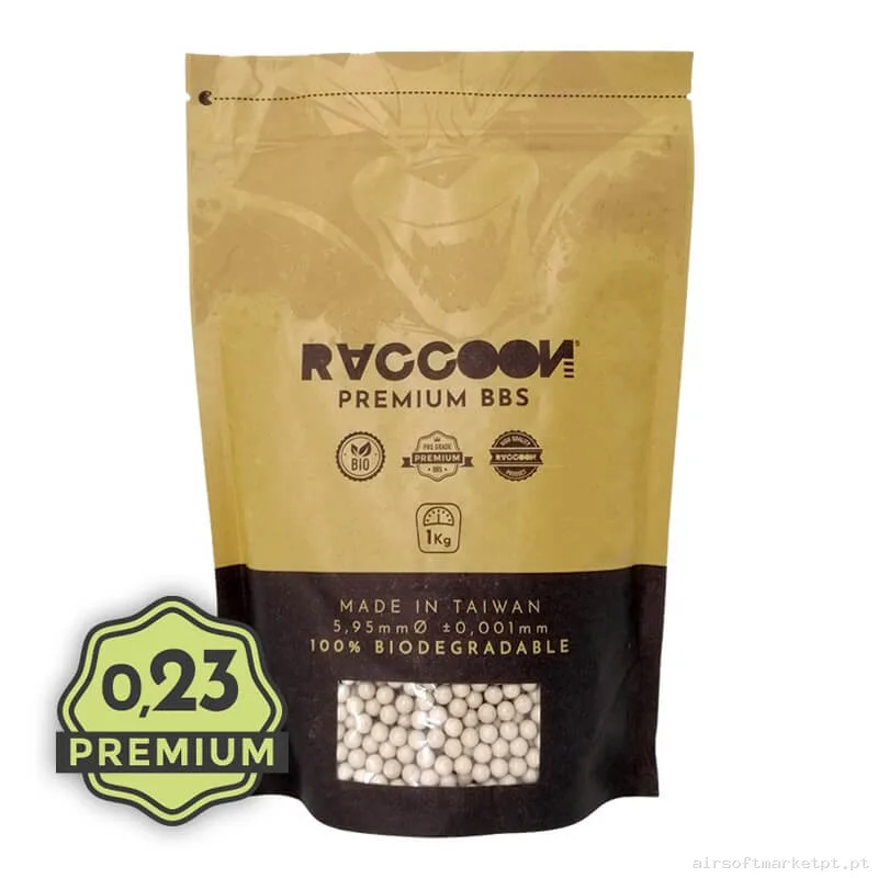 BBs Bio 0.23g Raccoon Premium 1kg Brancas — Munição (BBs) — Airsoft Market PT