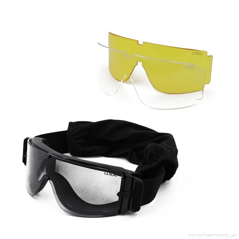 Gafa Corso Revenge X800 Con funda + 3 Lentes Intercambiables Negra — Proteção Ocular & Facial — Airsoft Market PT