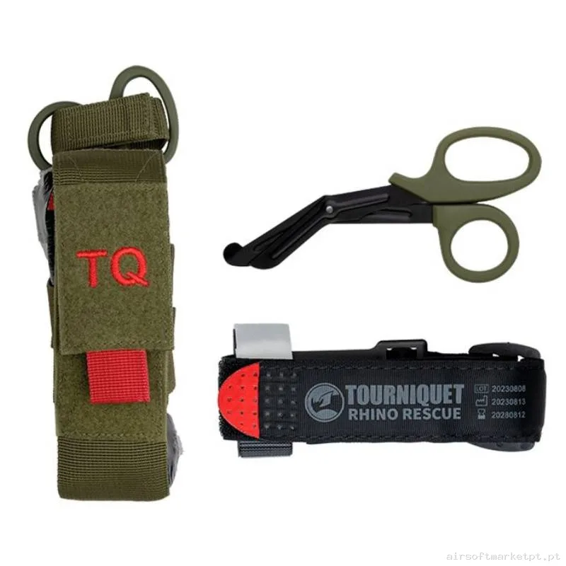 Torniquete Rhino Rescue com Tesouras e Bolsa verde od — Acessórios & Componentes — Airsoft Market PT