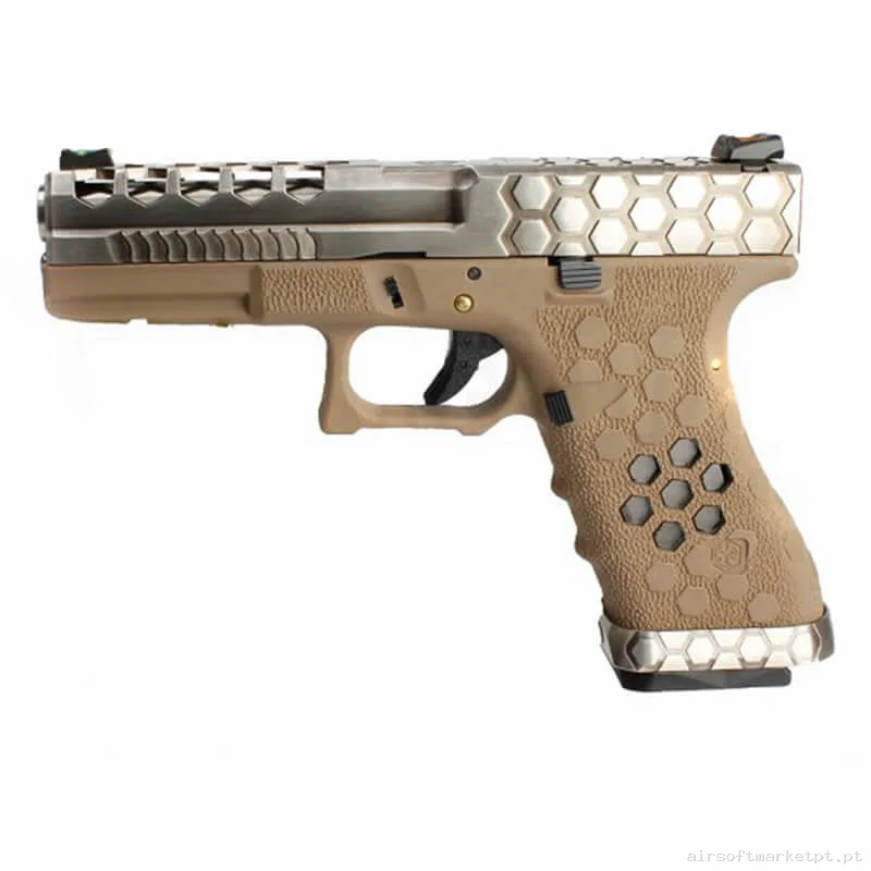 Réplica GBB Pistola G17 Aw Custom Vx0110 Hex Cut tan/Cinza — Pistolas — Airsoft Market PT