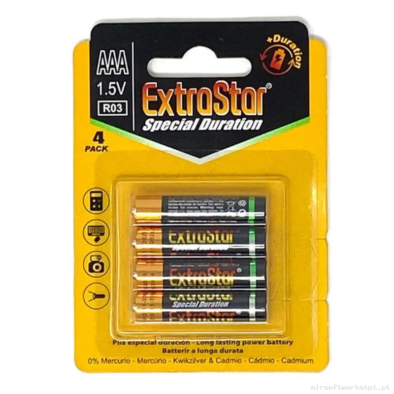 Pilha Aaa Extrastar Jr0394b Pack 4u — Baterias & Carregadores — Airsoft Market PT