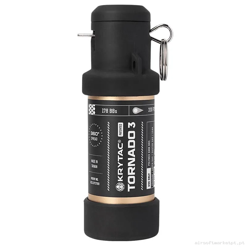 Granada Gas Krytac Tornado 3 Temporizada negra/Dourada — Grenades & Lançadores — Airsoft Market PT
