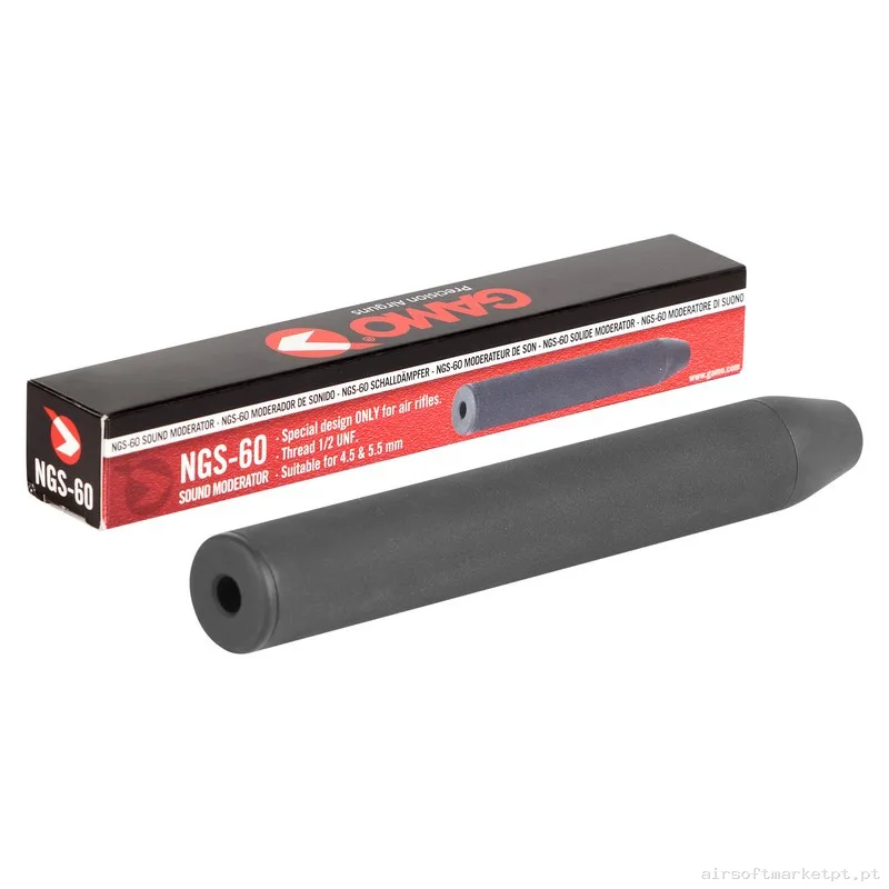 Externo Supressor Moderador Som Carabina PCP Gamo NGS-60 1/2 Unf negro — Acessórios & Componentes — Airsoft Market PT