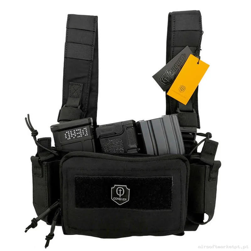 Colete Chest Rig Conquer Micro Chest Rig preto — Coletes & Rigs — Airsoft Market PT