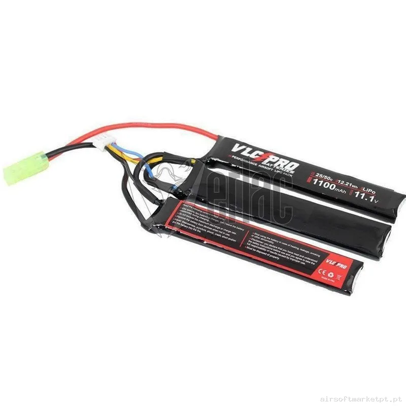 BATERIA LIPO VLC PRO 11.1V 1100 MAH 25C-50C 3 MODULOS — Baterias & Carregadores — Airsoft Market PT