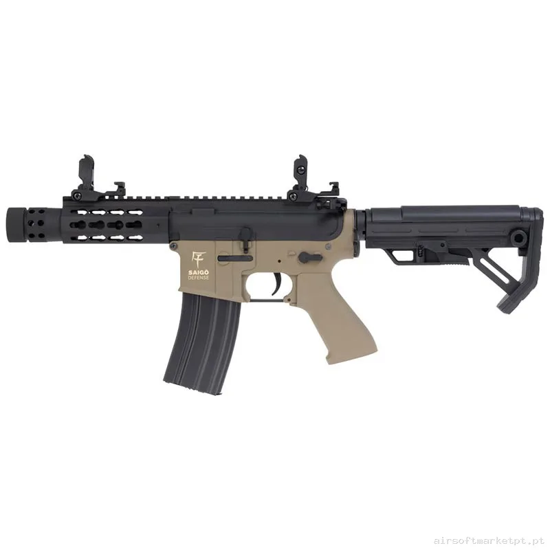 Réplica AEG M4 Saigo Kenji Short S tan/Negra — Rifles de Assalto (AR/M4/AK) — Airsoft Market PT
