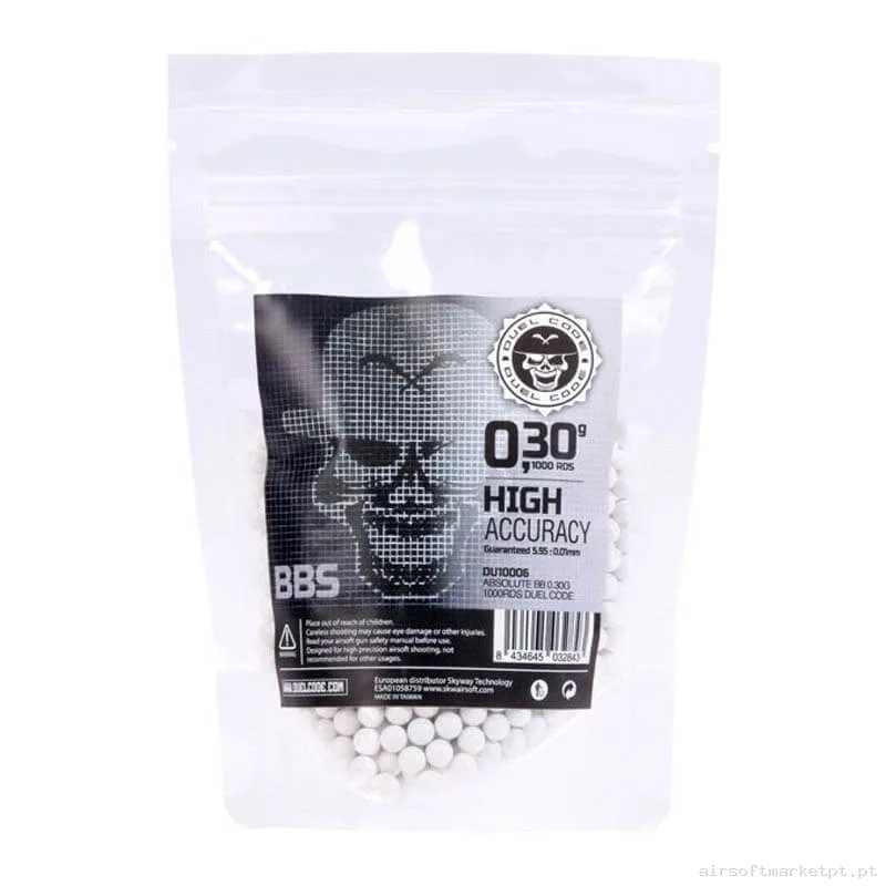 BBs 0.30g Duel Code Absolute 1000 BBs Brancas — Munição (BBs) — Airsoft Market PT